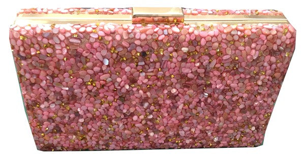 Coloured Stones Evening Clutch in Pink