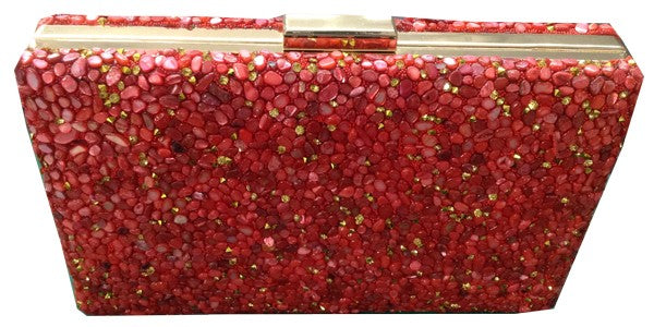 Coloured Stones Evening Clutch in Red