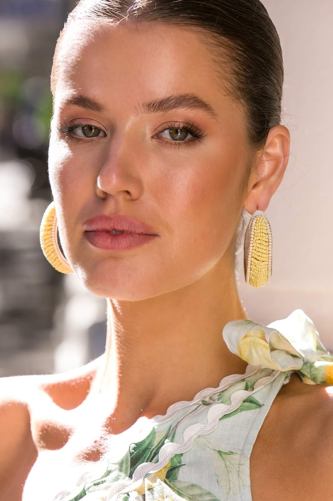 Adorne Edge Detail Beaded Hoops Lemon Cream AEA3346