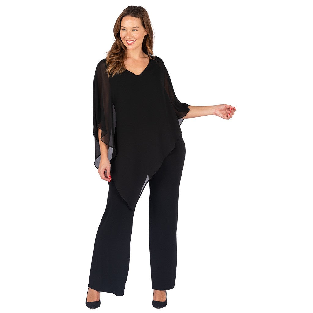 Four Girlz Belinda Angle Chiffon Overlay Top in Black