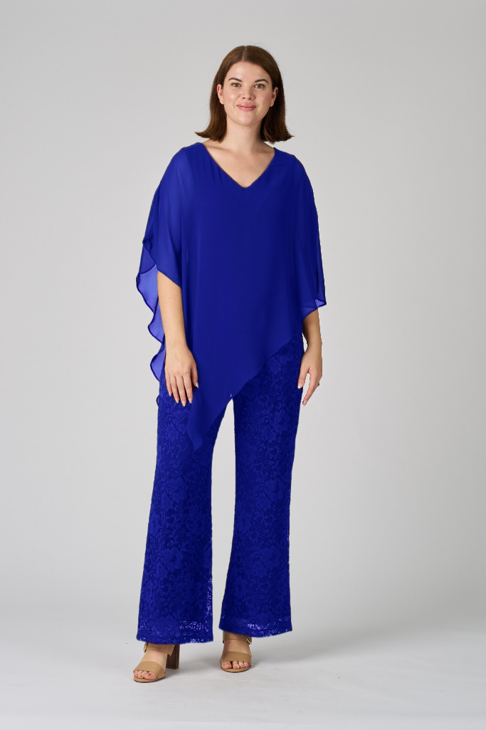 Four Girlz Belinda Angle Chiffon Overlay Top in Royal