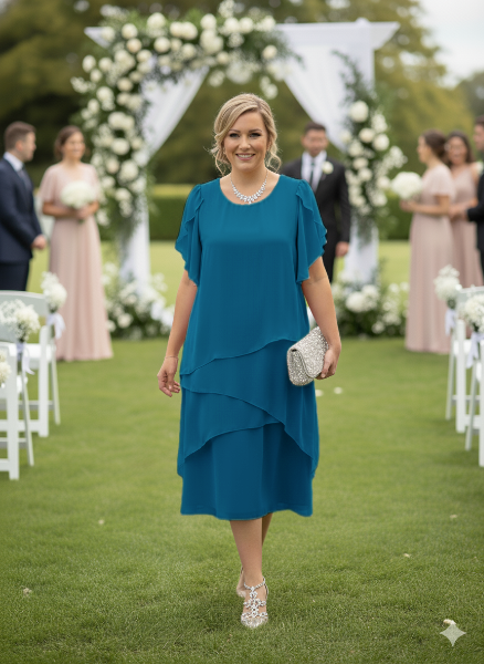 Four Girlz Layered Chiffon Dress in Teal