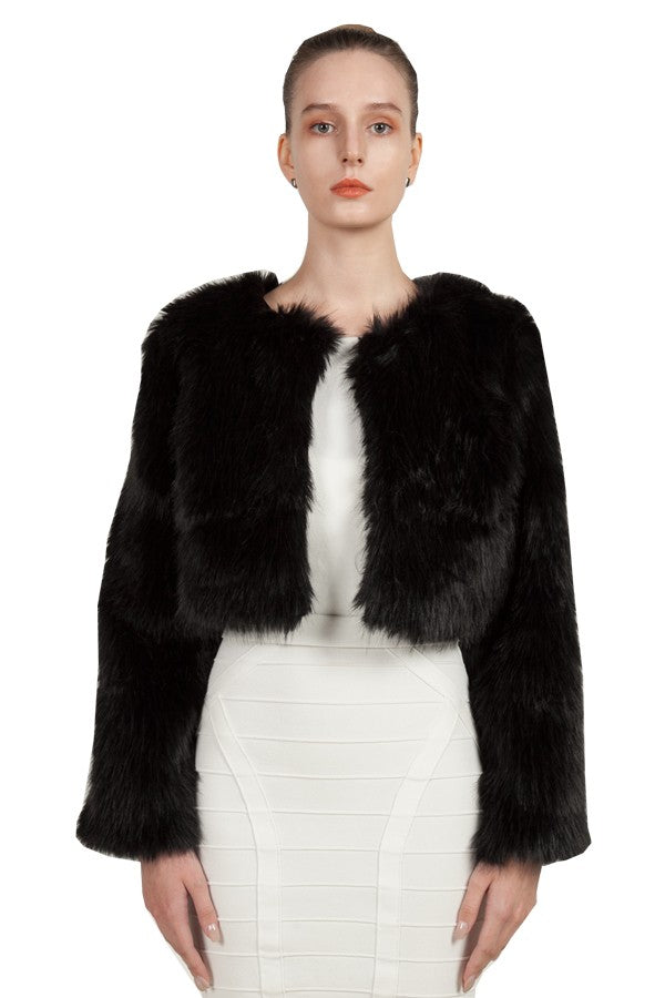 Miss Anne Faux Fur Long Sleeve Bolero in Black, White, Grey or Blush Pink