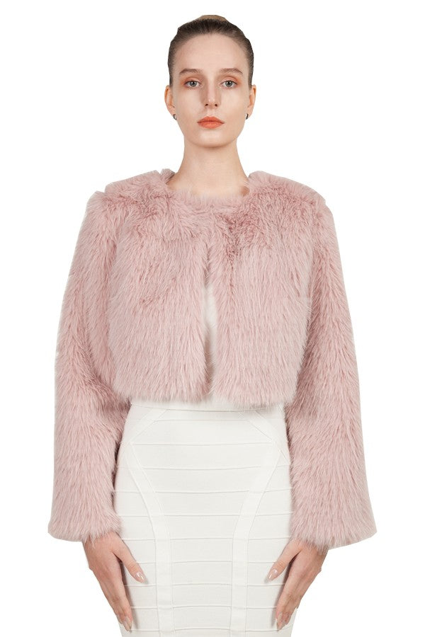 Miss Anne Faux Fur Long Sleeve Bolero in Black, White, Grey or Blush Pink