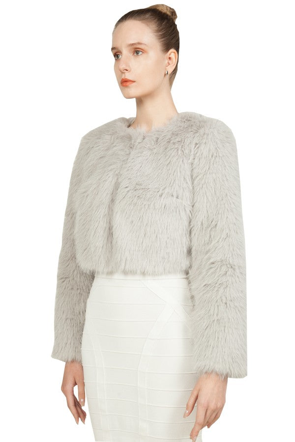 Miss Anne Faux Fur Long Sleeve Bolero in Black, White, Grey or Blush Pink