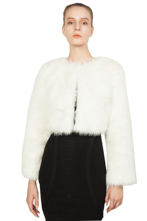 Miss Anne Faux Fur Long Sleeve Bolero in Black, White, Grey or Blush Pink