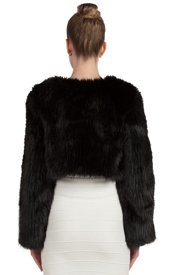 Miss Anne Faux Fur Long Sleeve Bolero in Black, White, Grey or Blush Pink