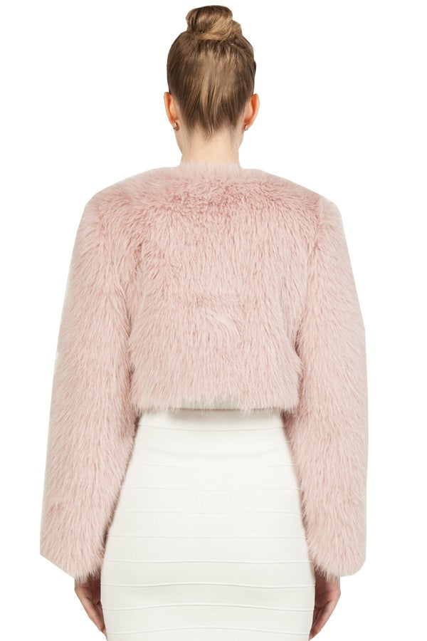 Miss Anne Faux Fur Long Sleeve Bolero in Black, White, Grey or Blush Pink
