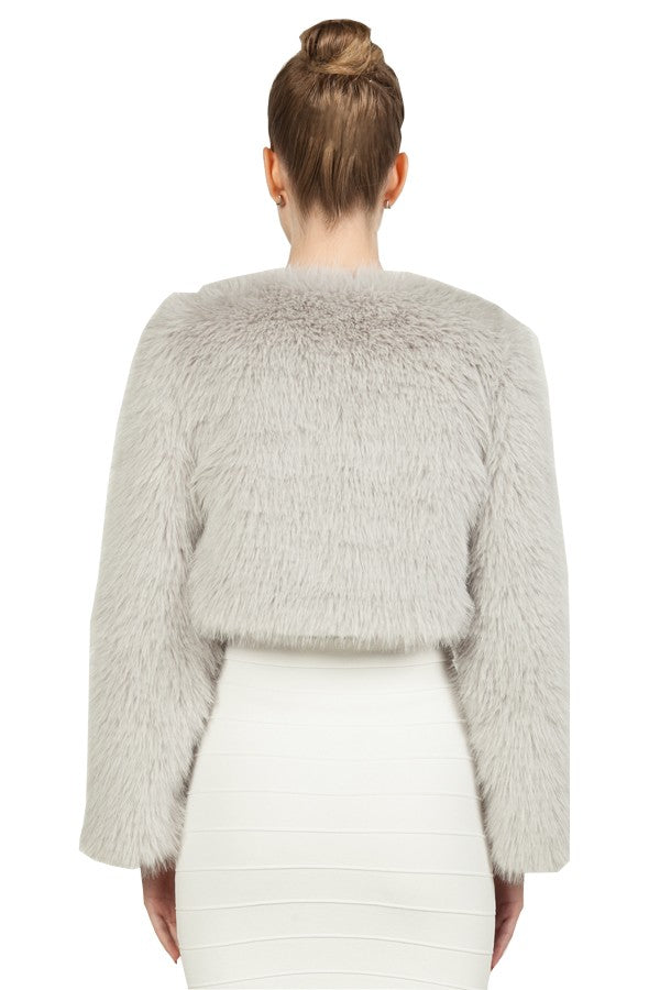 Miss Anne Faux Fur Long Sleeve Bolero in Black, White, Grey or Blush Pink