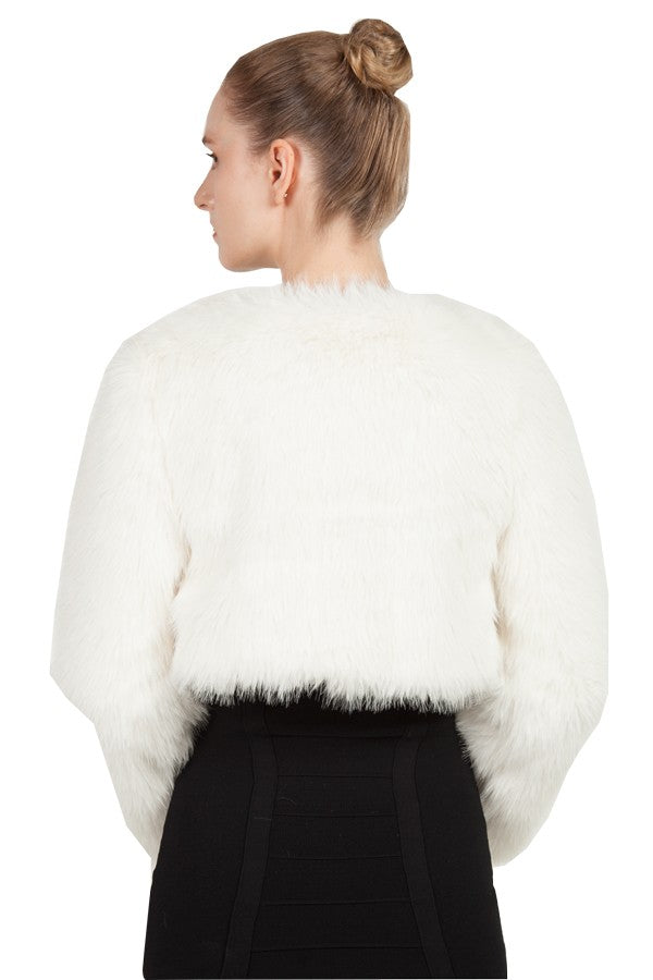 Miss Anne Faux Fur Long Sleeve Bolero in Black, White, Grey or Blush Pink