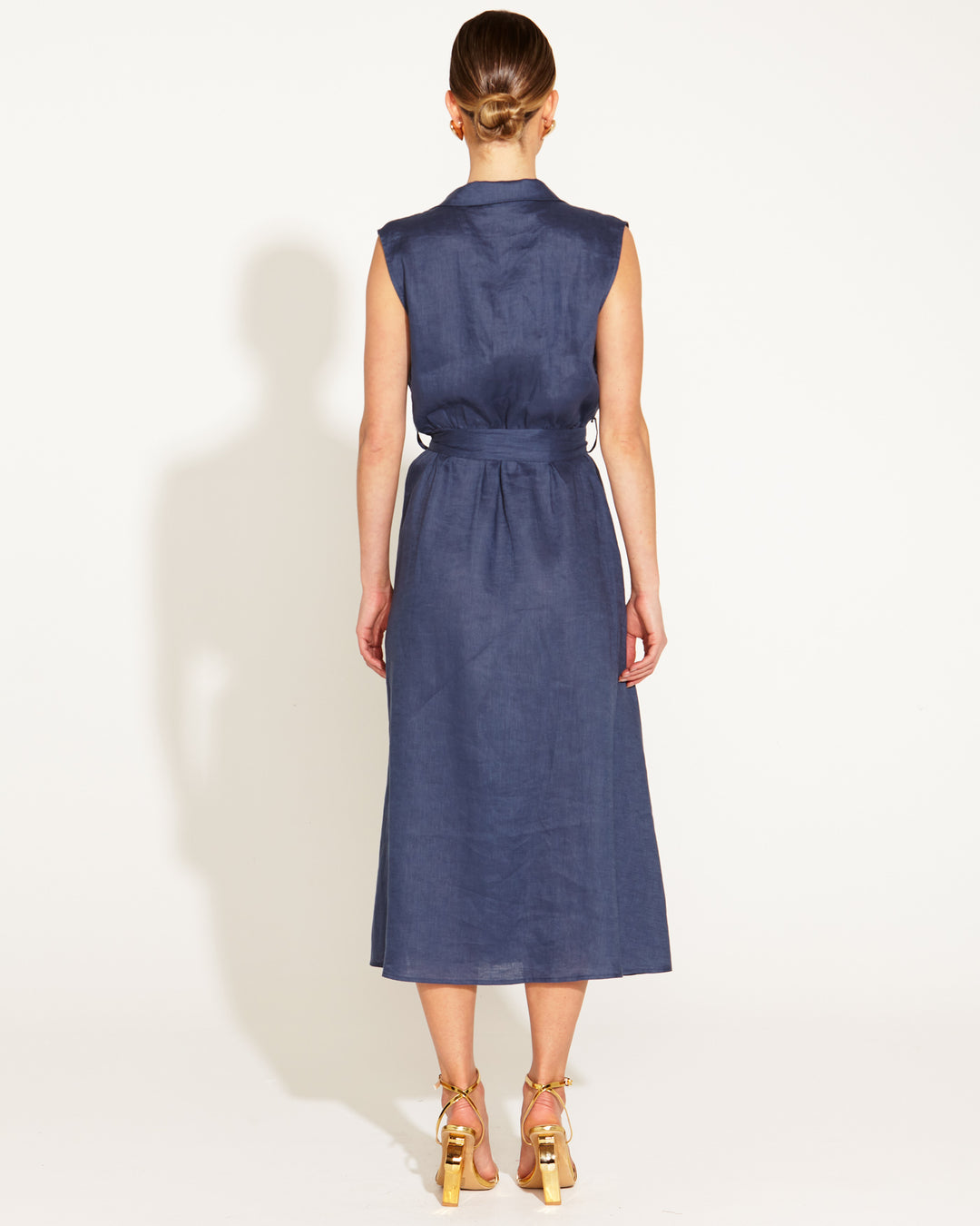 Fate Walk in the Park Sleeveles Linen Dress in Navy