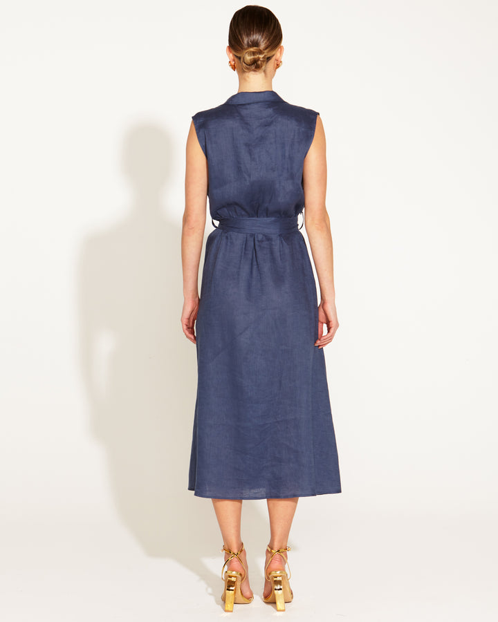 Fate Walk in the Park Sleeveles Linen Dress in Navy
