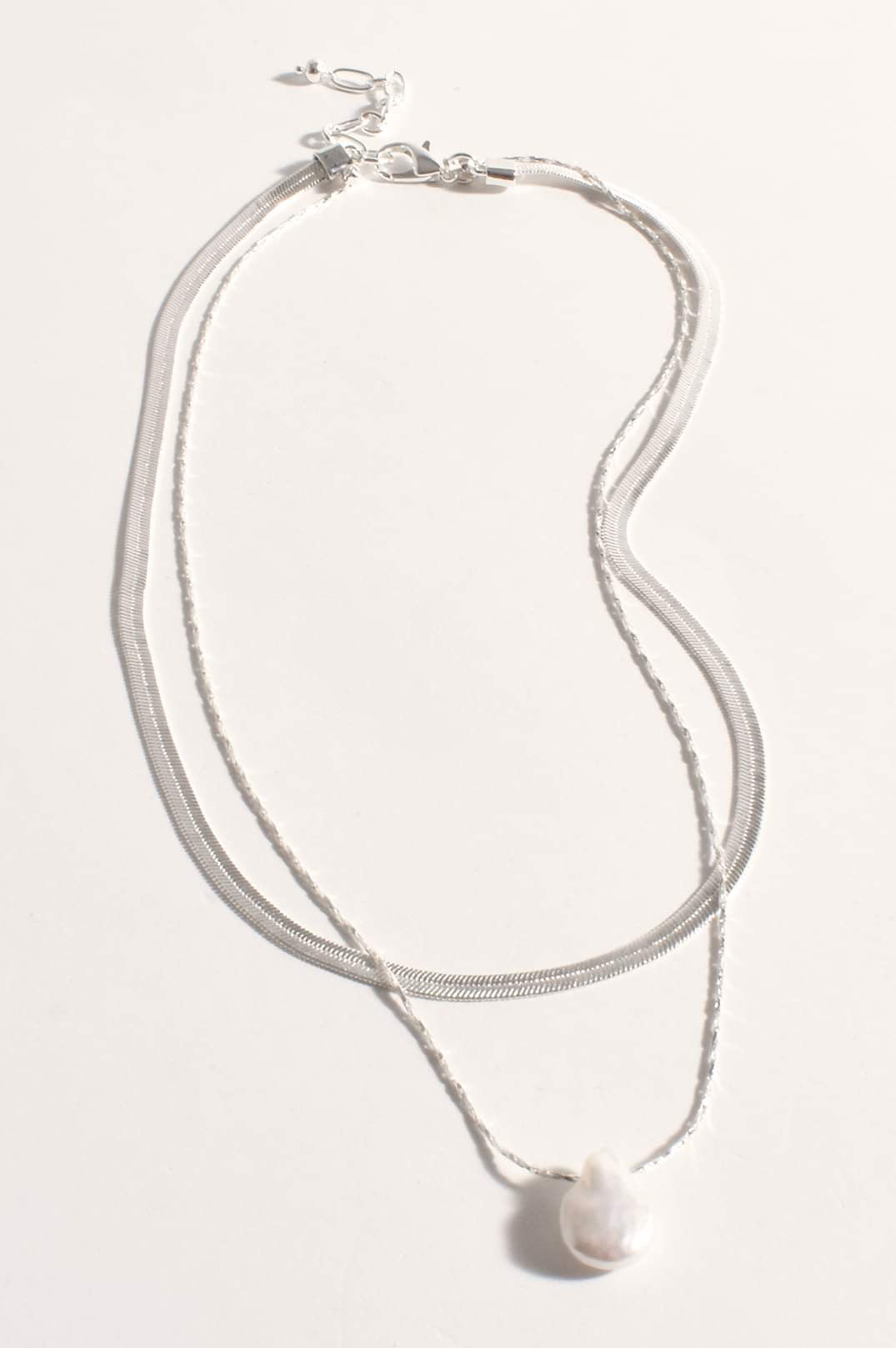 Adorne Baroque Pearl Layered Necklace Silver AND2400