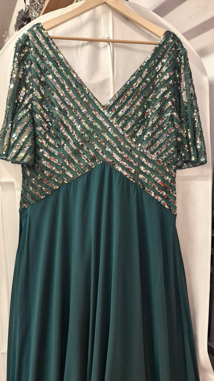Miss Anne Sequin Bodice with Chiffon Skirt Gown in Navy and Green