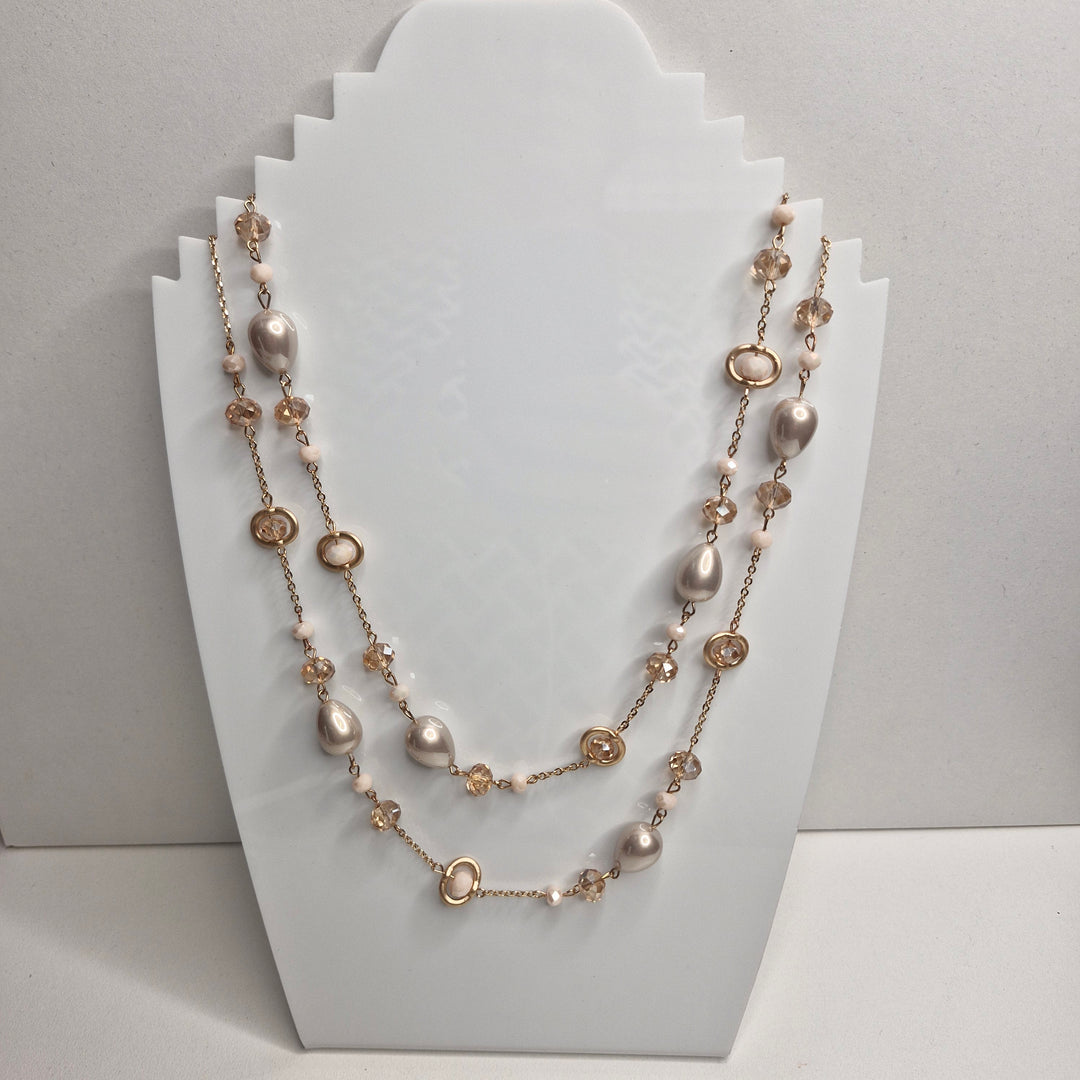 Stellar Rose Nude Pearl and crystal long necklace 72111