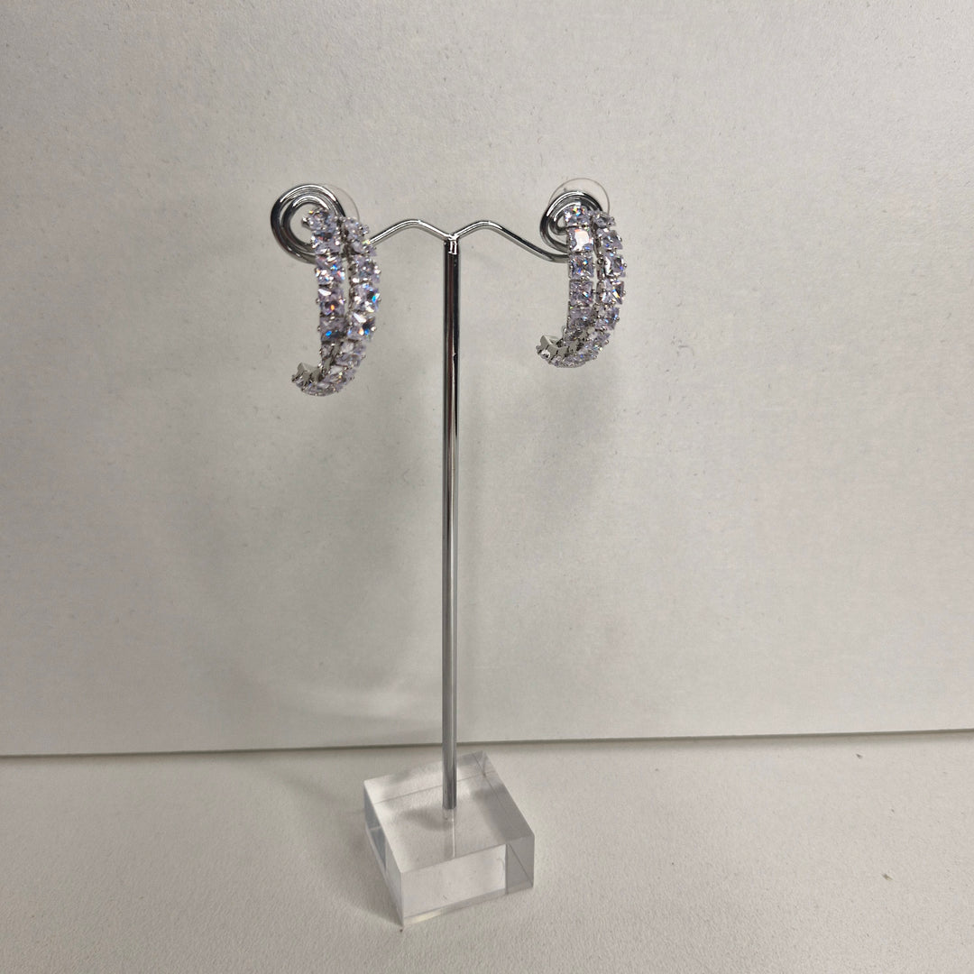 Stellar Rose silver and diamante half hoop earrings 74941