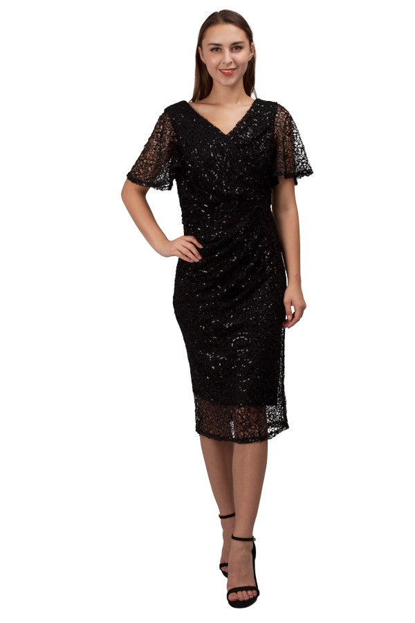 Miss Anne Sequin Lace Cocktail Dress in Black