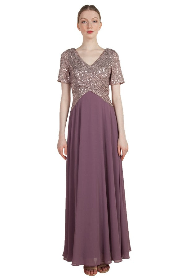 Miss Anne Sequin Bodice with Chiffon Skirt Gown in Mauve
