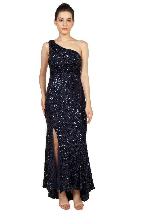 Anissa Sequin One Shoulder Gown in Navy 222478