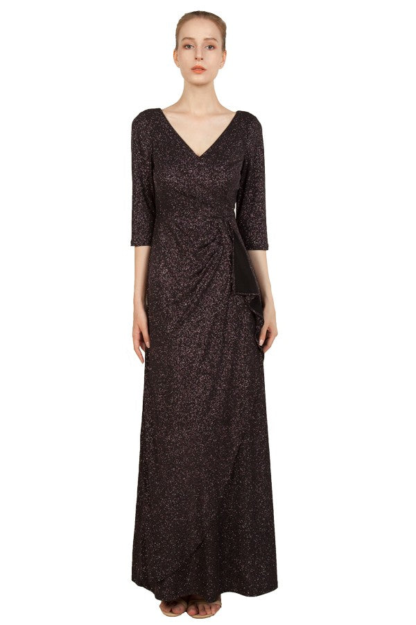 Miss Anne Long Sleeved Glitter Knit Gown in Multi or Royal