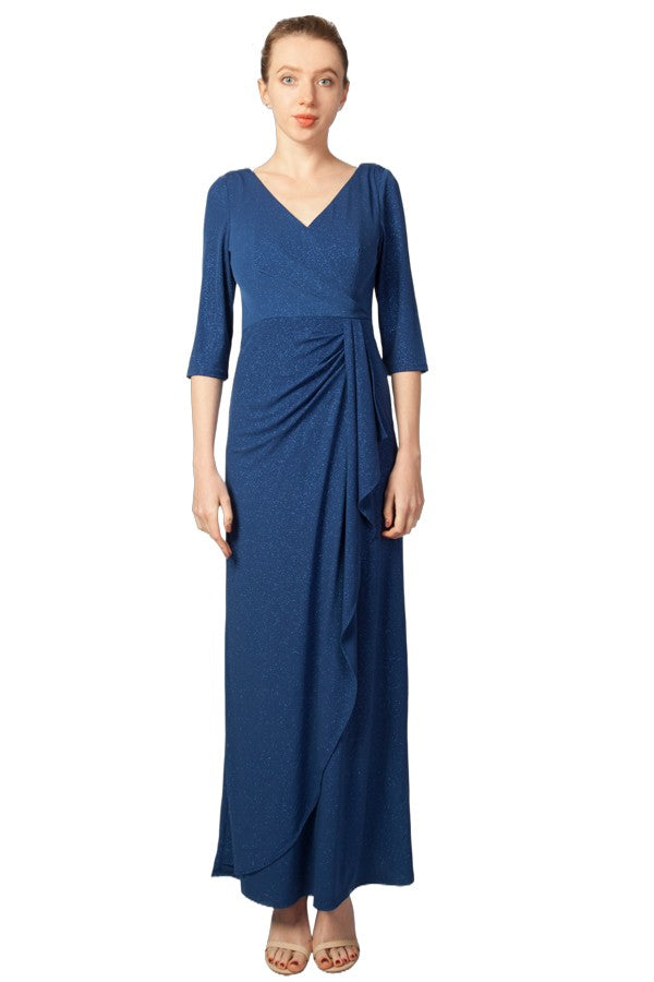 Miss Anne Long Sleeved Glitter Knit Gown in Multi or Royal