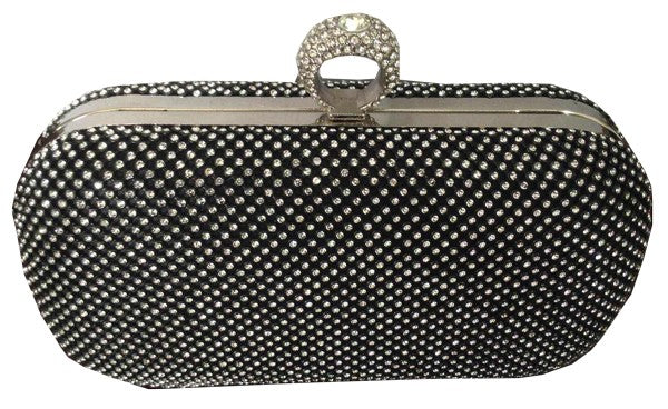 Diamante Mesh Structured Clutch in Black with Ring Latch 23033