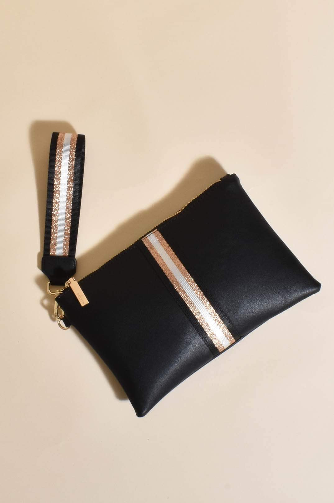 Adorne Leila Stripe Pouch in Black AVD1461