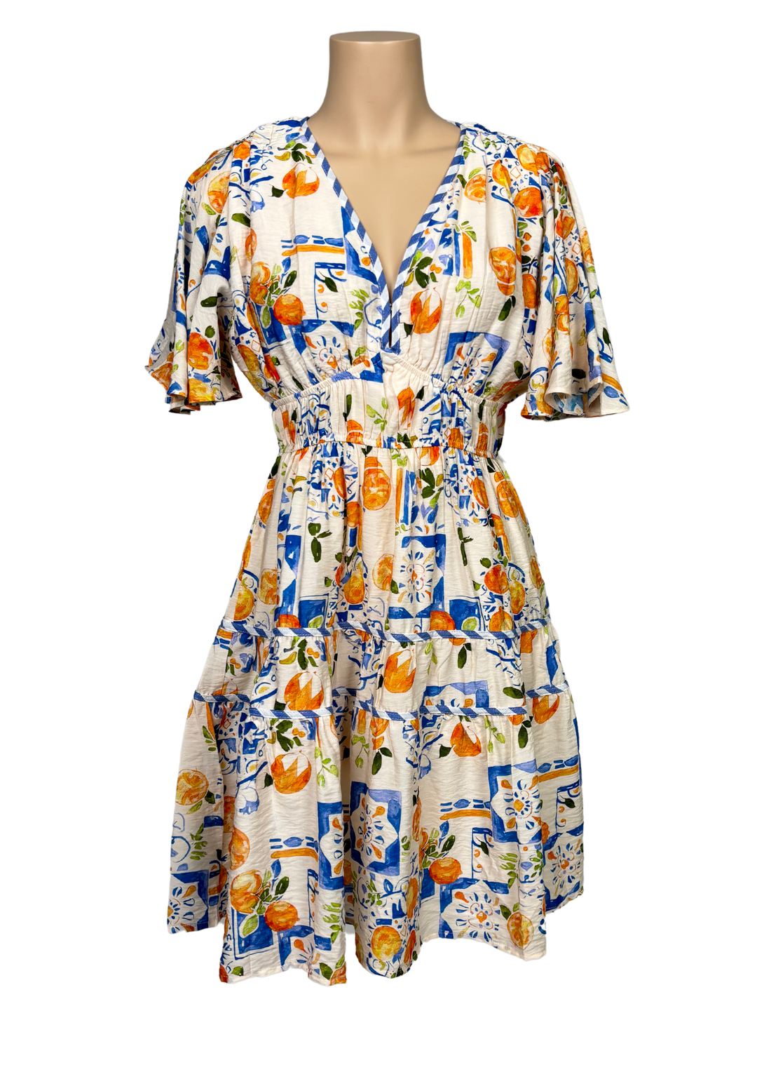 Lorraine Oranges and Blue Print Dress