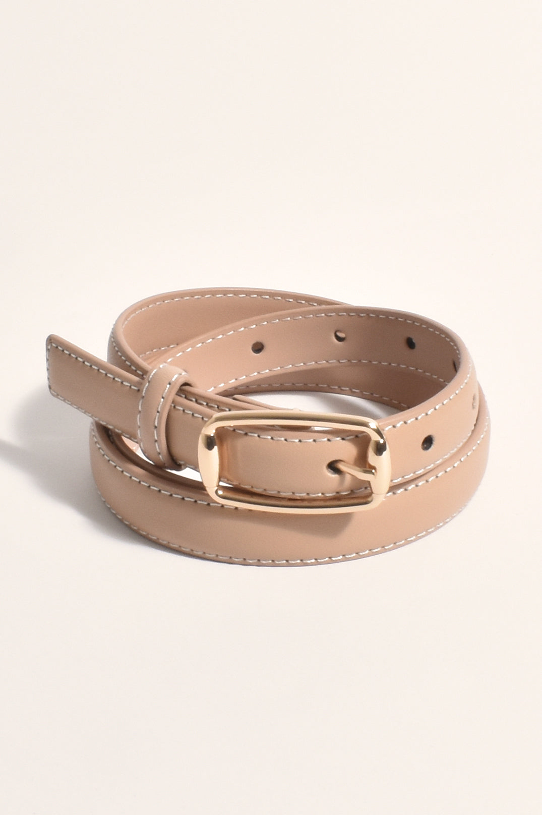 Thin Contrast Stitch Belt in Nude