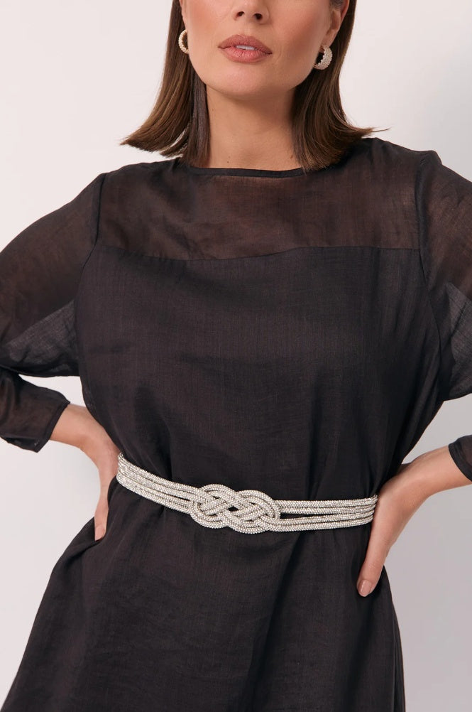 Adorne Large Double Knot Diamante Belt Silver ABD1734