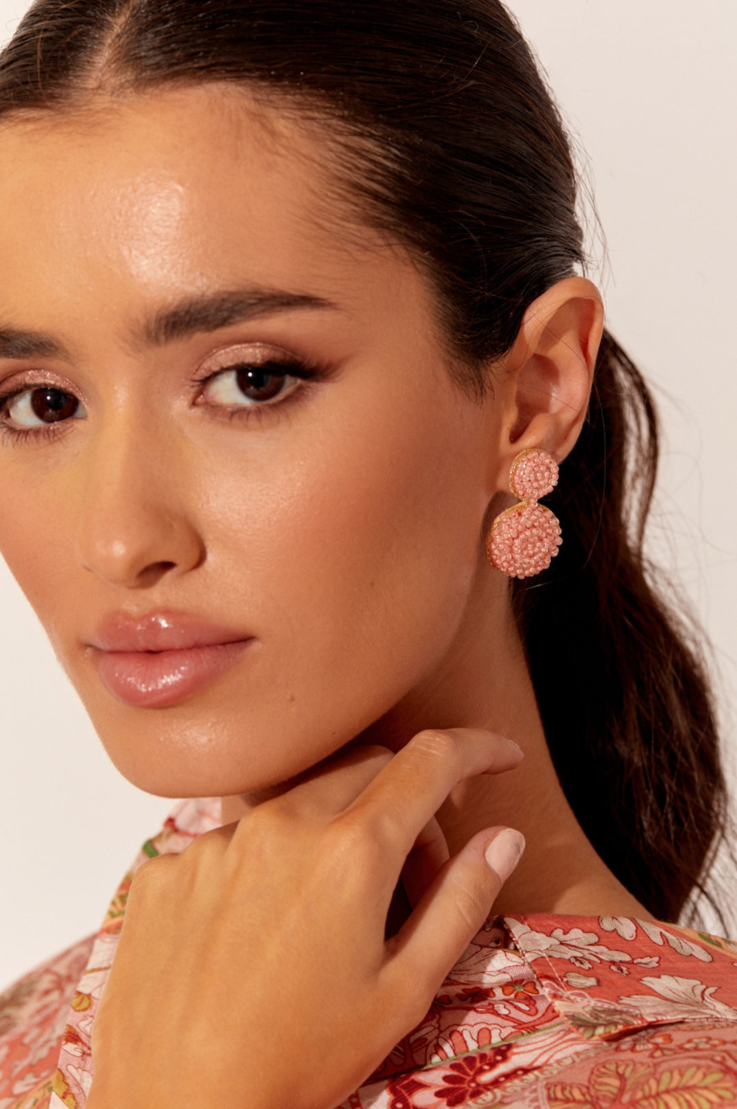 Adorne Suri Mini Beaded Event Earrings in Peach AEA3050