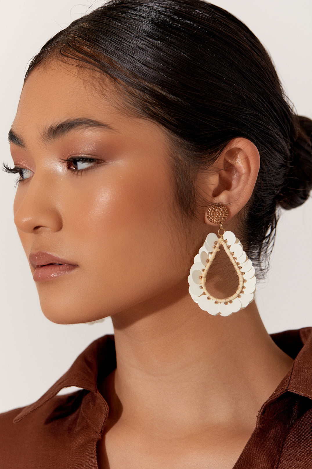 Adorne Bead Top Sequin Teardrop Earrings AEA3348