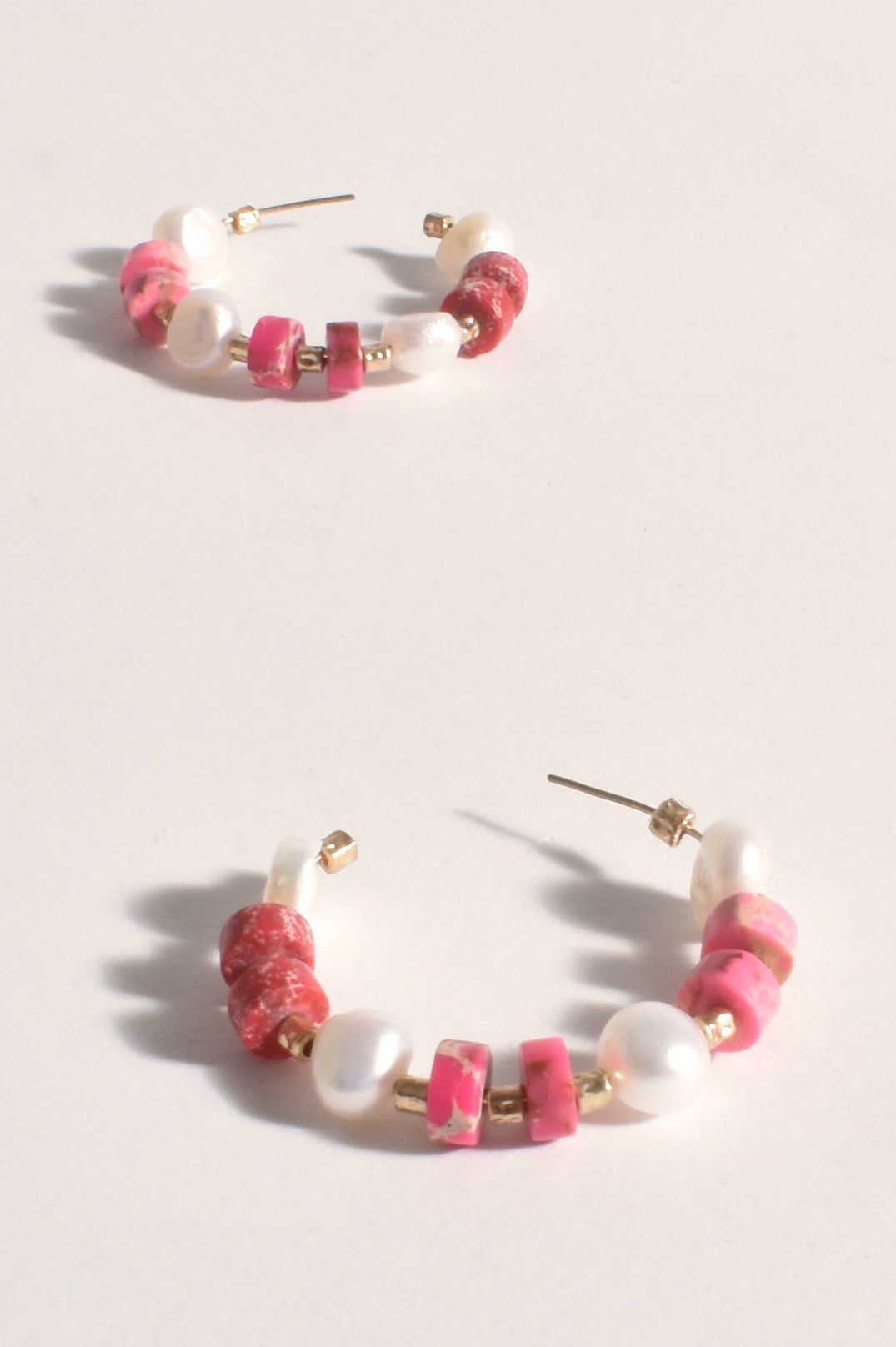 Adorne Boxy Stone and Pearl Mix Hoops Pink AED3512