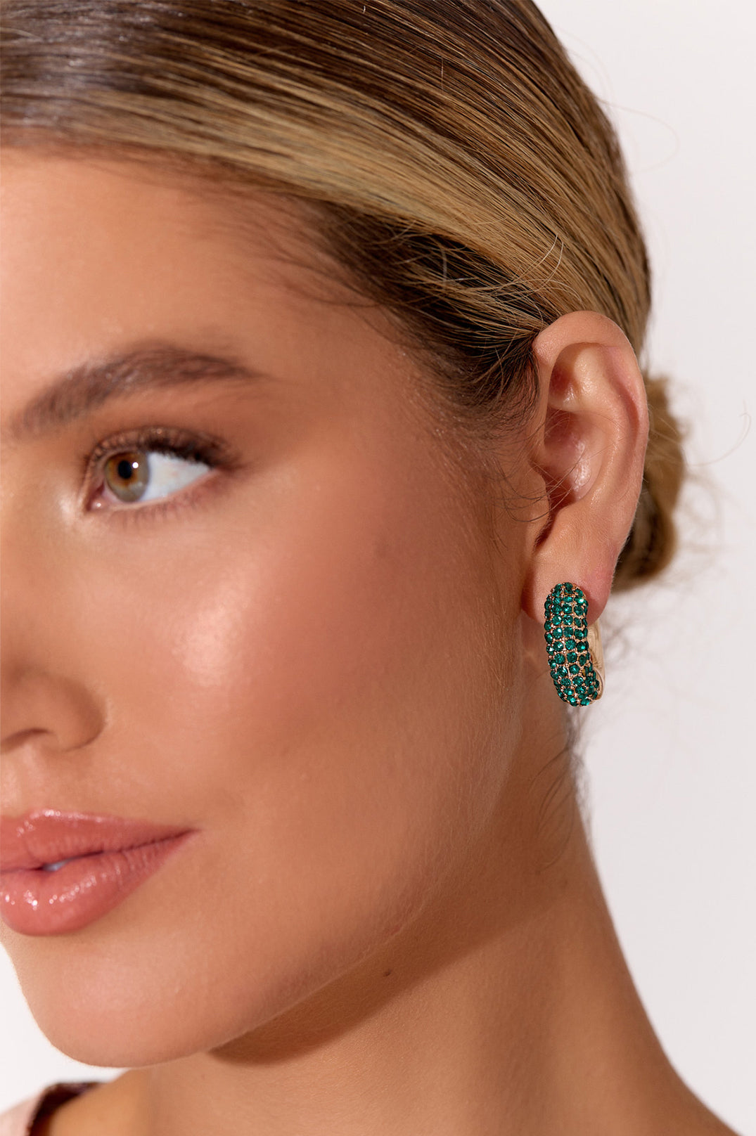 Adorne Jewelled Front Mini Hoops Green AED3880