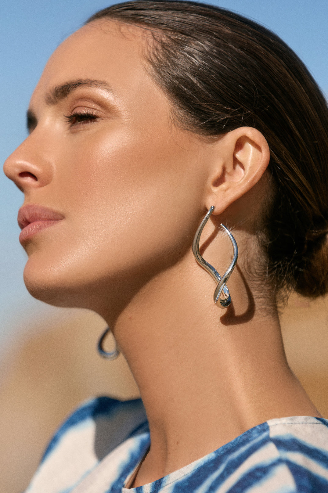 Adorne Statement Metal Geo Hoops Silver AED3935