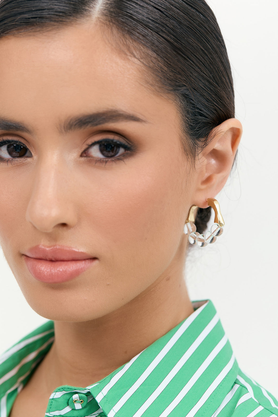 Adorne Half Bead Metal Event Hoops Clear AED4116
