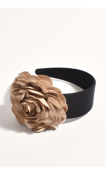 ADORNE Oversize Rose Headband Black and Camel AHD0990