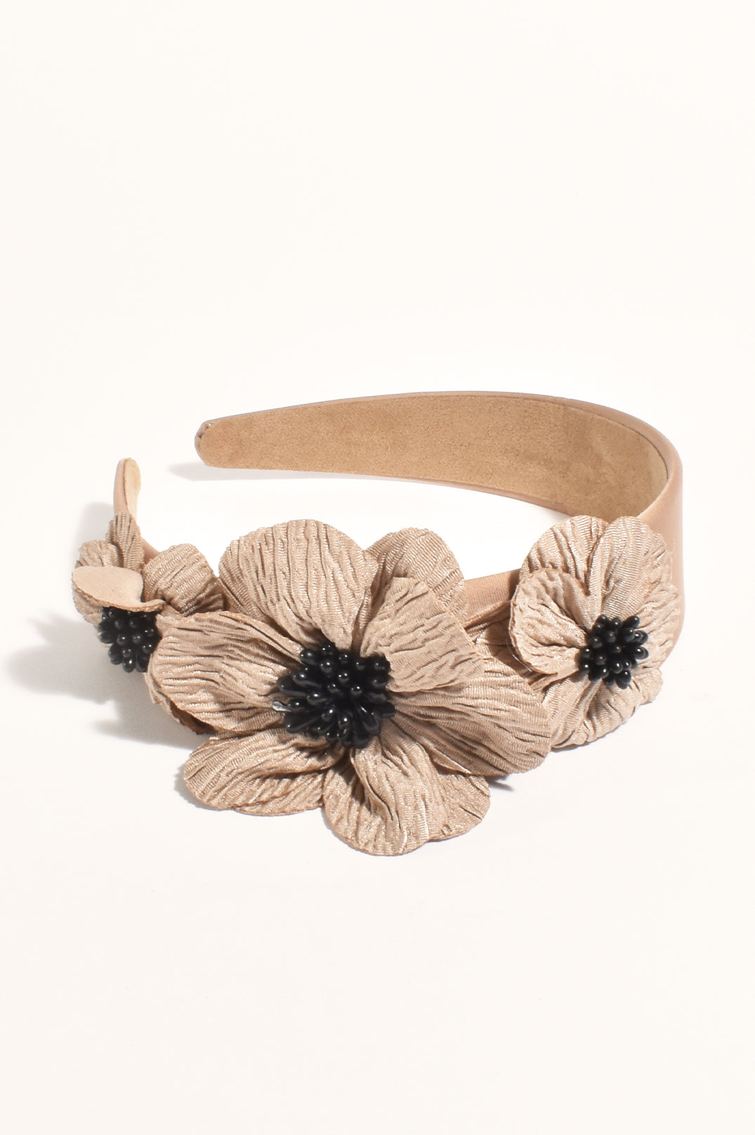 Adorne Statement Floral Headband in Camel AHD0991