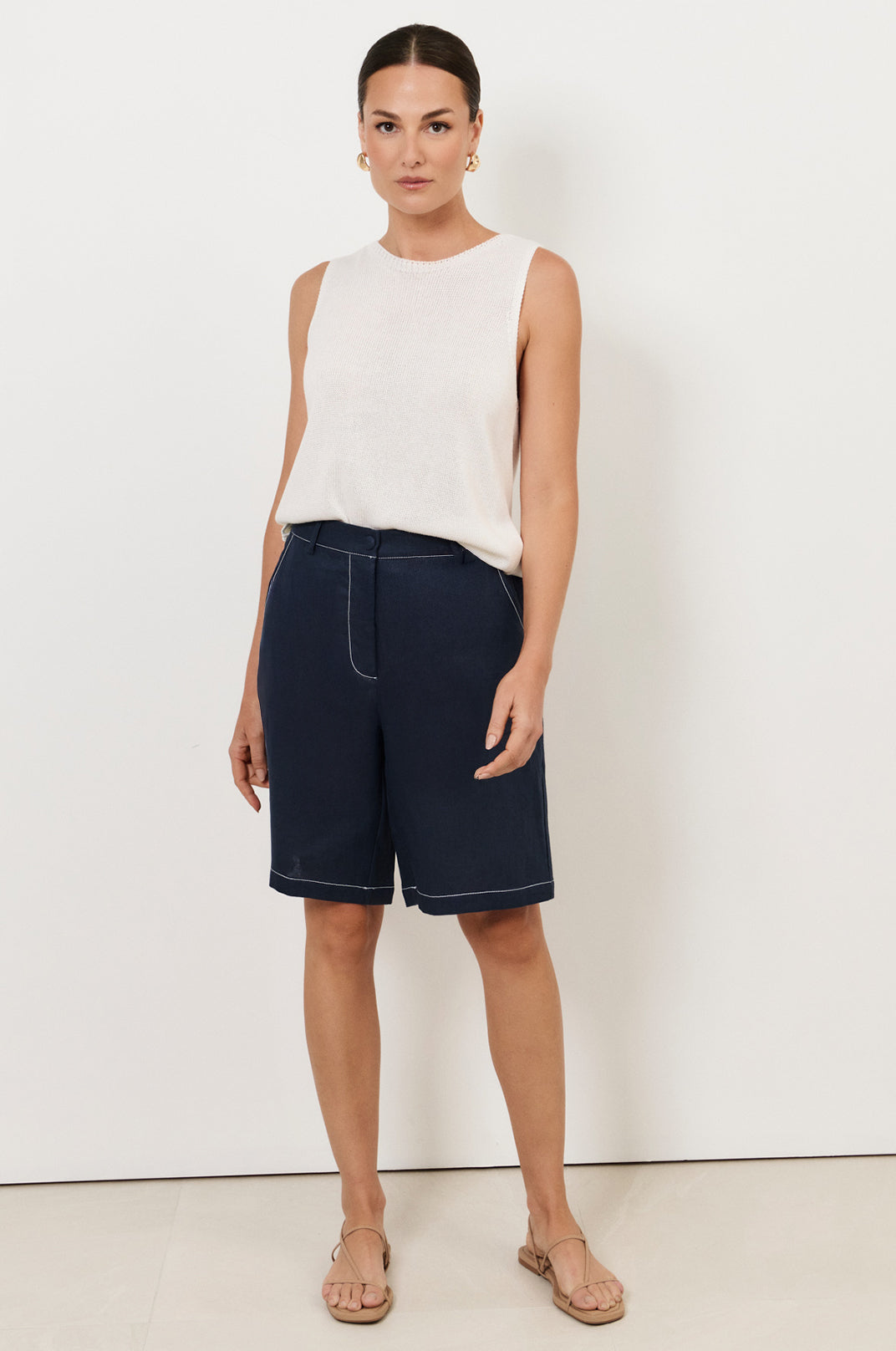 Adorne Heidi Contrast Stitch Bermuda Short
