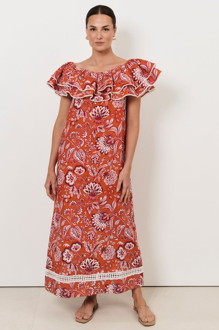 Adorne Serena Linen Frill Dress in