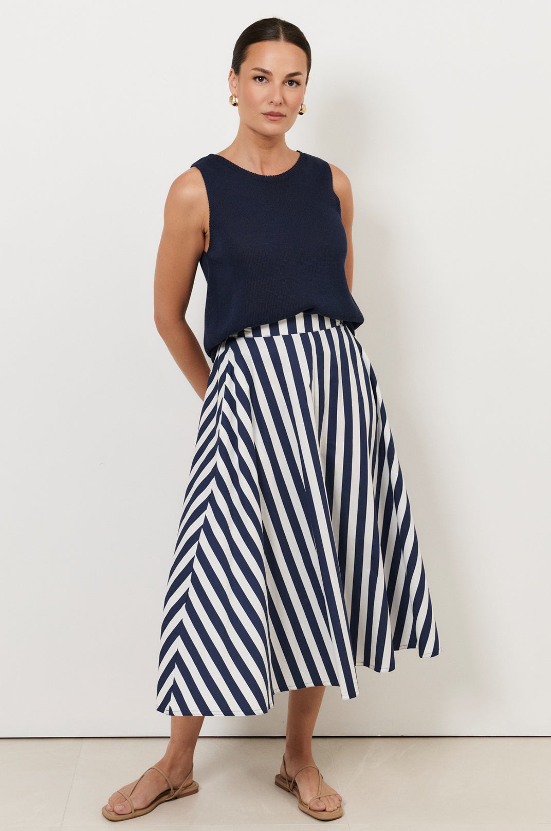 Adorne Elsie A Line Midi Skirt In Stripe
