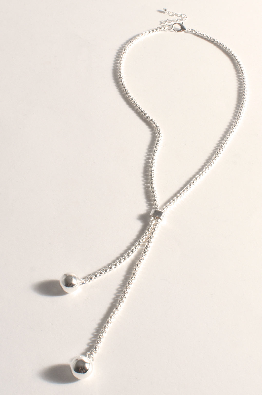Adorne Metal Ball Y Drop Necklace Silver AND2420