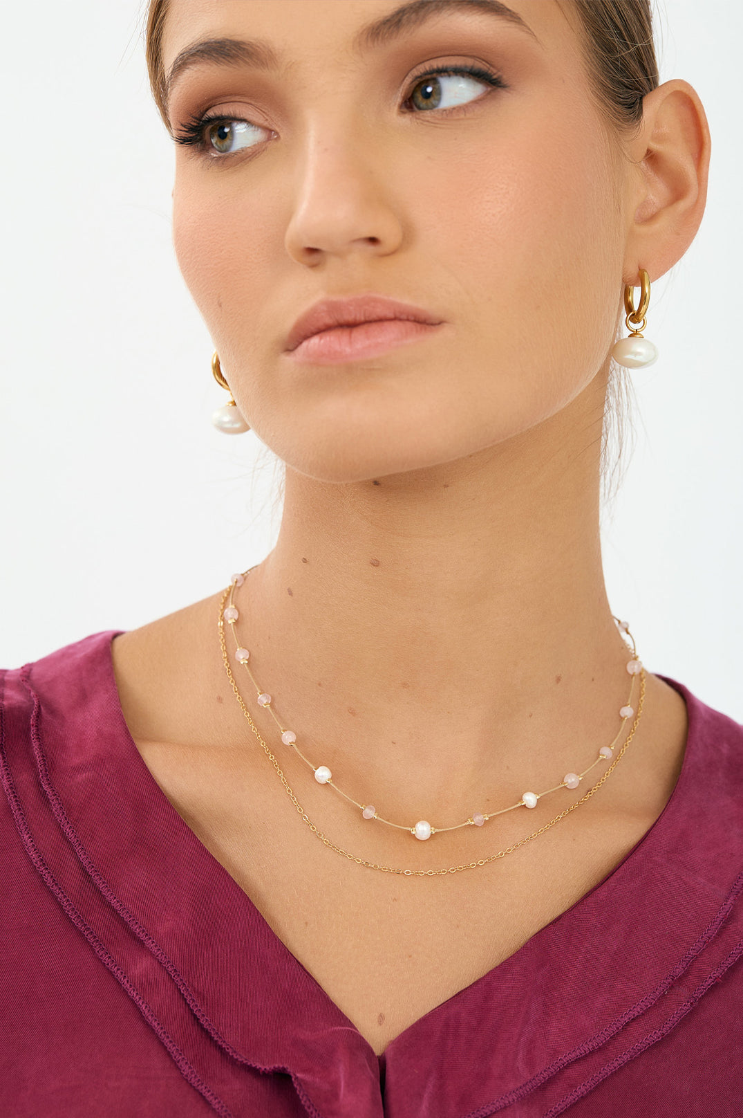 Adorne Chain Double Layer Necklace (Pale Pink) AVD2610