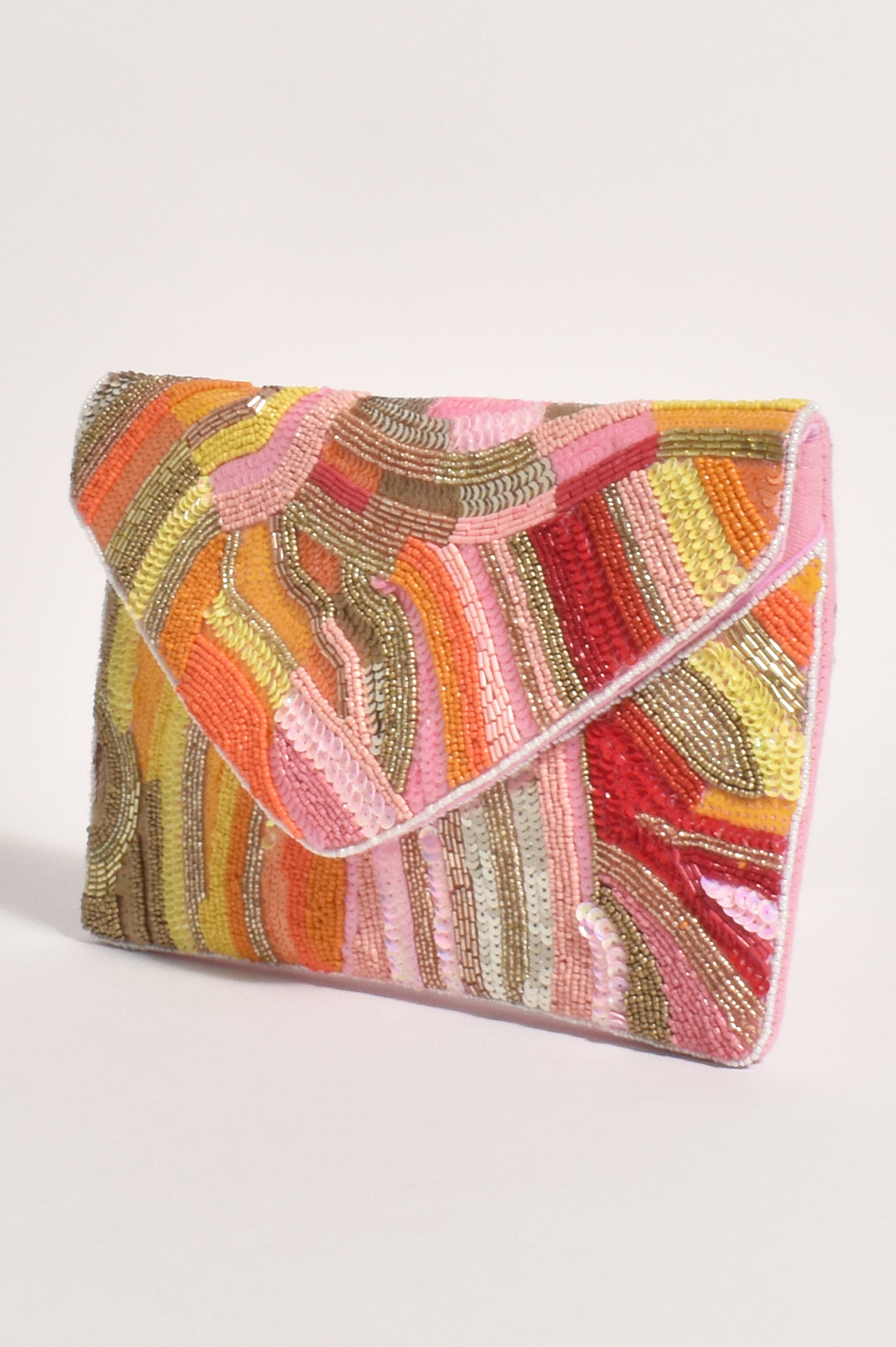 Adorne Bead Sequin Mix Pattern Fold over Clutch multi AVA2581
