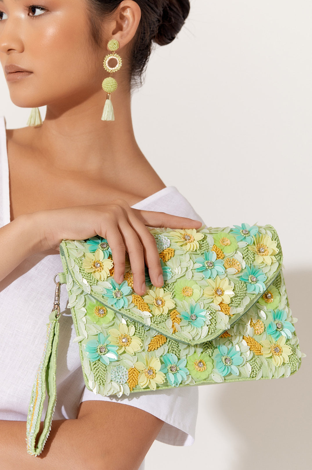 ADORNE SEQUIN FLORAL FOLD OVER CLUTCH