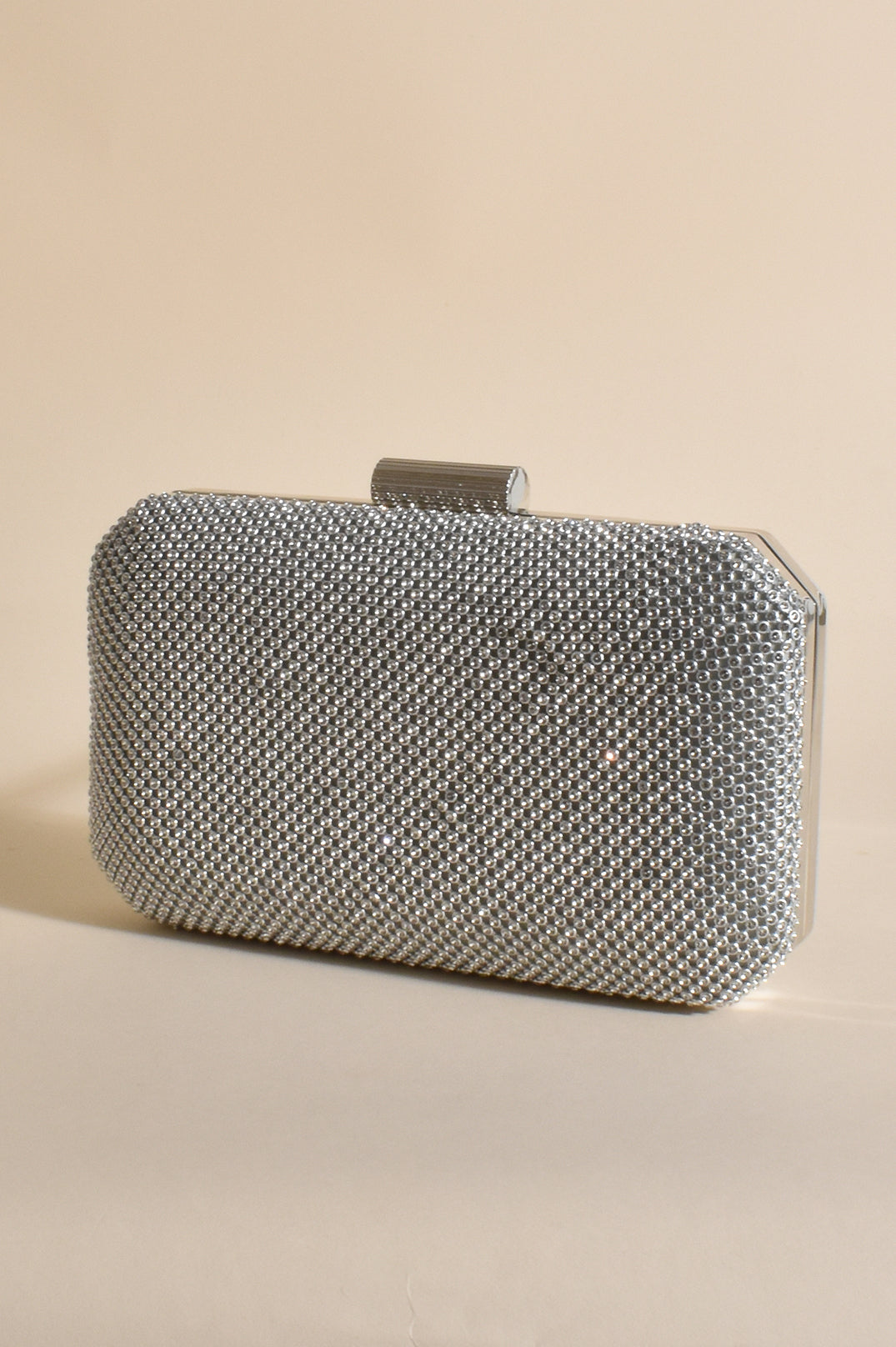 Adorne Diamante Mesh Structured Clutch Silver AVD1060