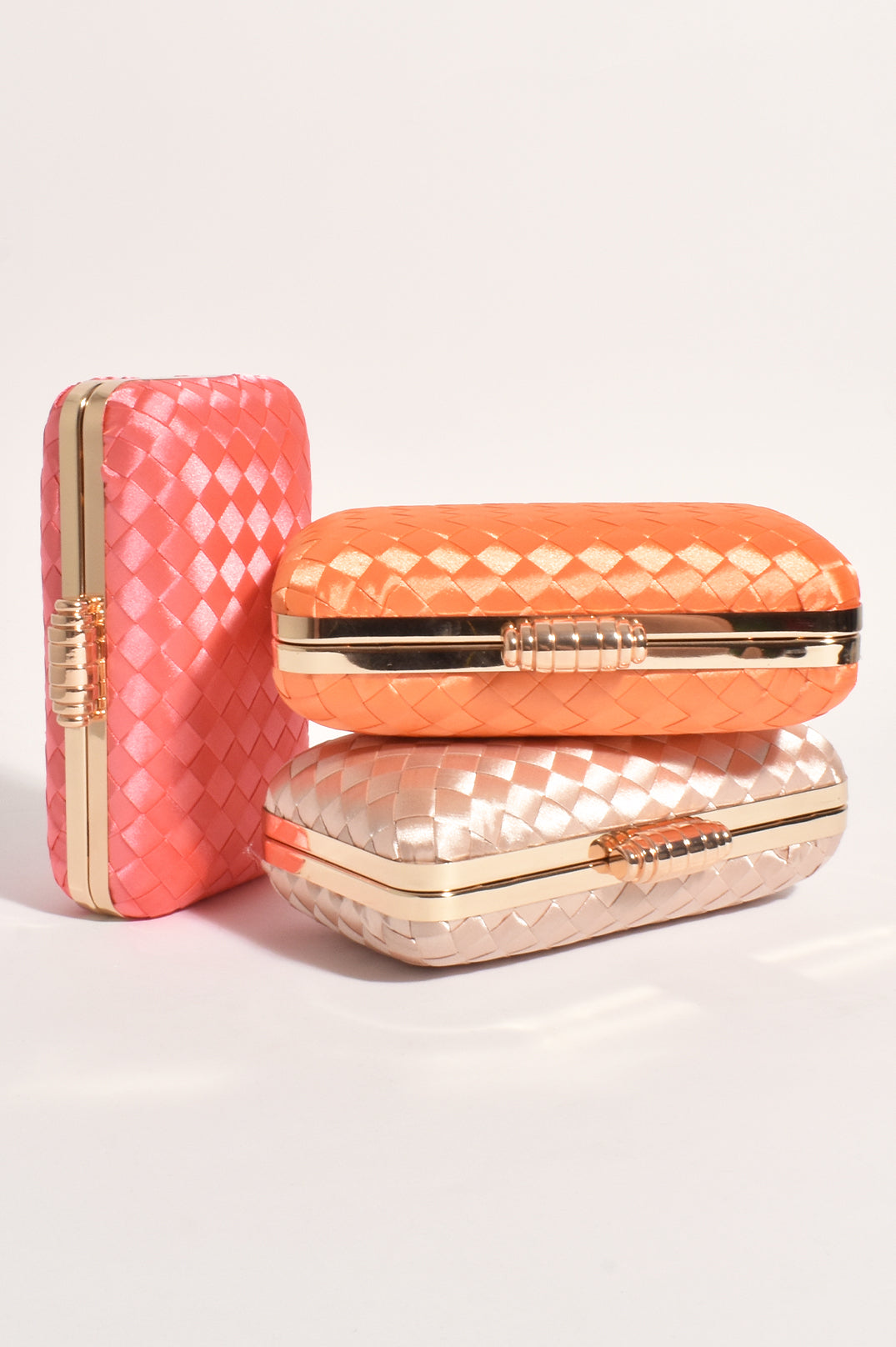Adorne Aurelia Satin Plait Structured Clutch in Mango AVD1346