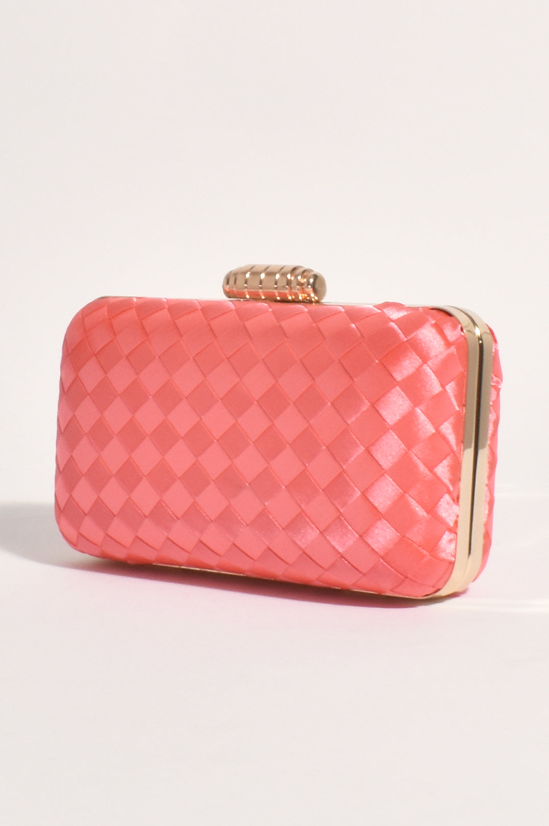 Adorne Aurelia Satin Plait Structured Clutch in Peach AVD1346