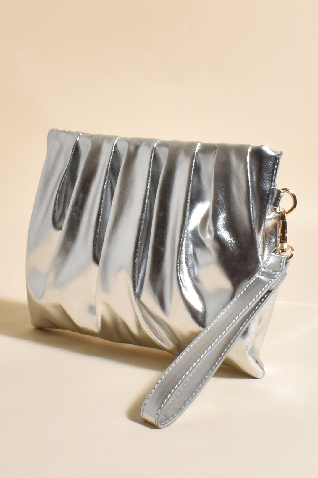 Adorne Abbey Multi Pleat Metalic Pouch Silver AVD 1546