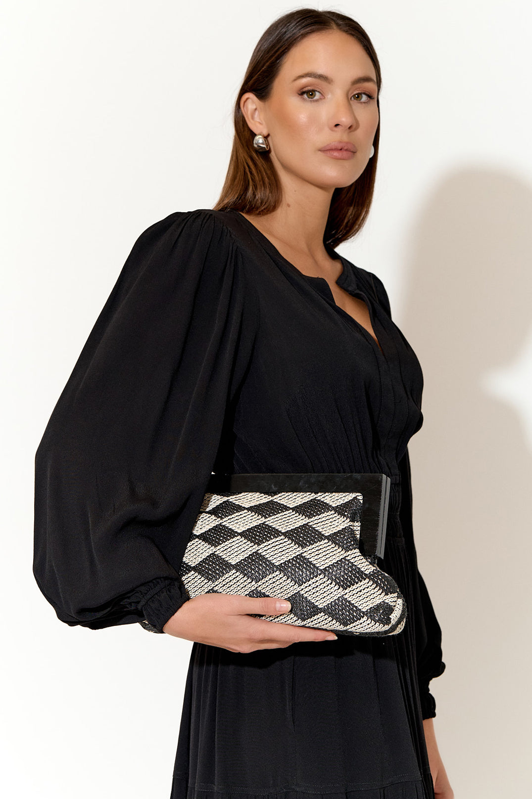 Adorne Zoey Diamond Timber Frame Clutch in Black AVD1703
